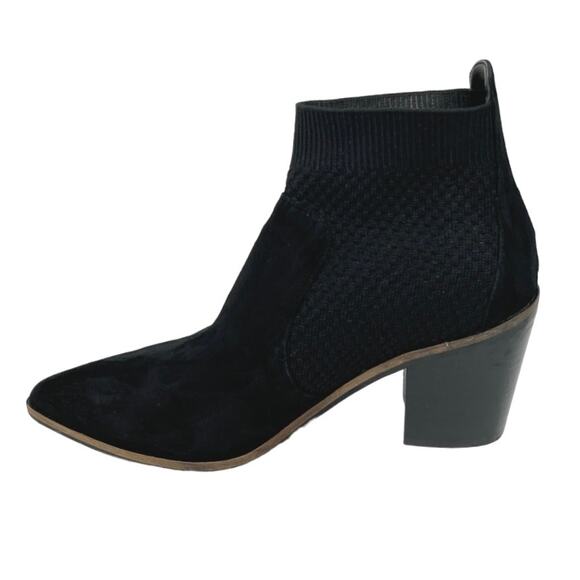 Cole Haan Maggie Black Knit Suede Pointed Toe Block Heel Slip On Ankle Boots 7B - Picture 1 of 6